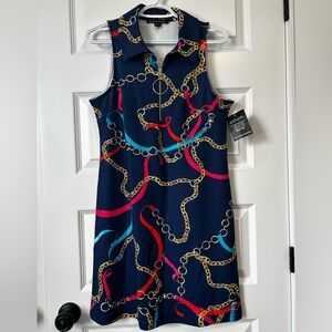NWT Boston Proper Nautical Navy Chain Link Print Sleeveless Preppy Dress